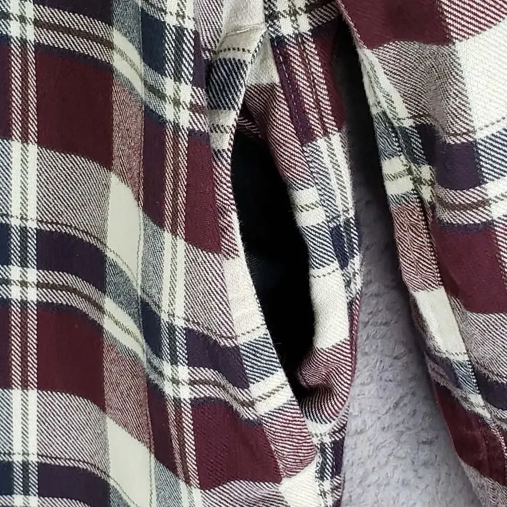 LL Bean Shirt Mens Flannel LS Button Up Size Large Plaid Shacket Fleece Lined - Picture 7 of 11